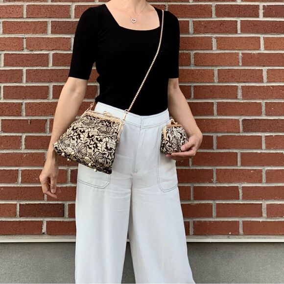 Handmade Real Hair-on-horsehide Black Lace Print Kisslock Bag & Small Purse Set - Picture 6 of 16